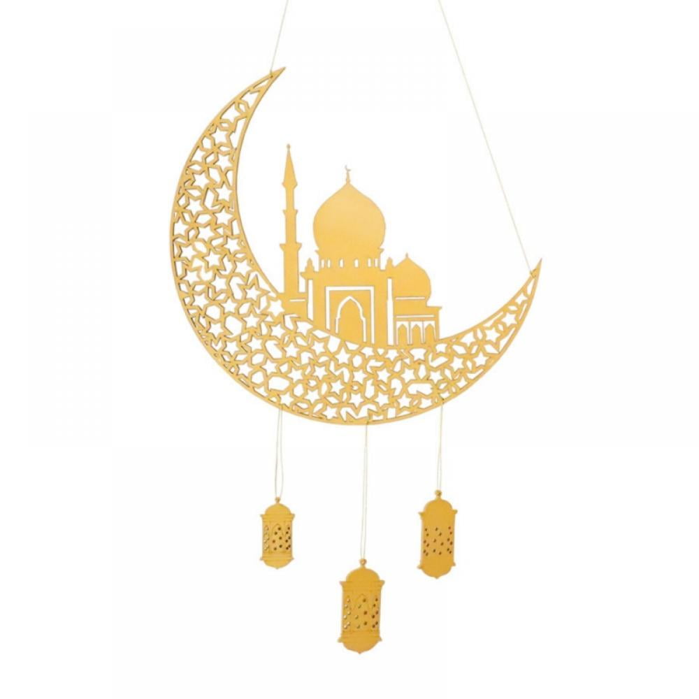 6 Pieces Gold Ramadan Hanging Sign Ramadan Ornament Ramadan Kareem  Decoration Moon Star Wind Light Shape Pendant Ornament Ramadan Garland Kit  with