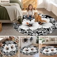 thumbnail image 5 of Round Rugs 8Ft, Black White Spring Floral Round Area Rug Washable Indoor Throw Carpet, Summer Botanical Modern Large Non Slip Circle Rug for Kids Room RV Home Decor Aesthetic, 5 of 8