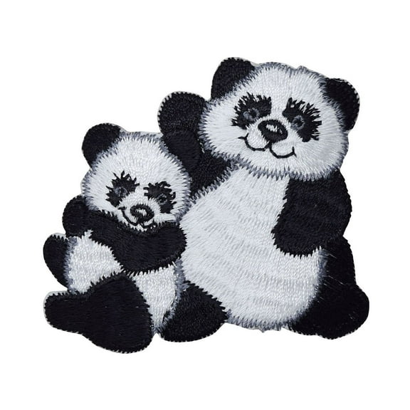 Panda Bear with Cub - Iron On Embroidered Applique Patch