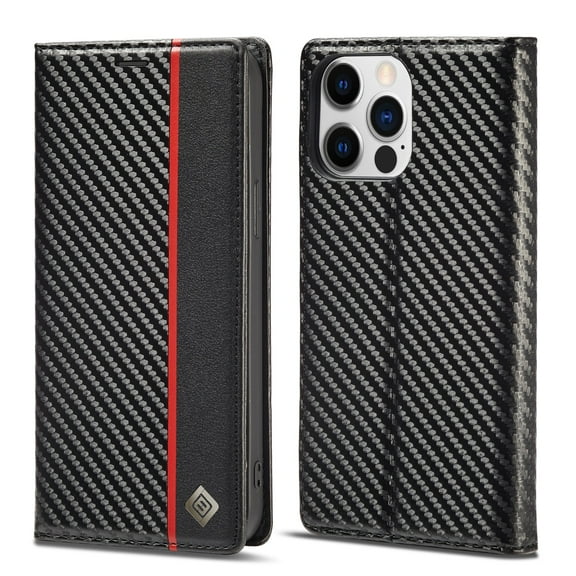 SaniMore Case for iPhone 14 Pro 6.1" 2022, Carbon Fiber Skin PU Leather Flip Filio Case Kickstand Card Slots Cash Pocket Full Body Protetcion Case for iPhone 14 Pro 6.1" 2022, Vertical Line