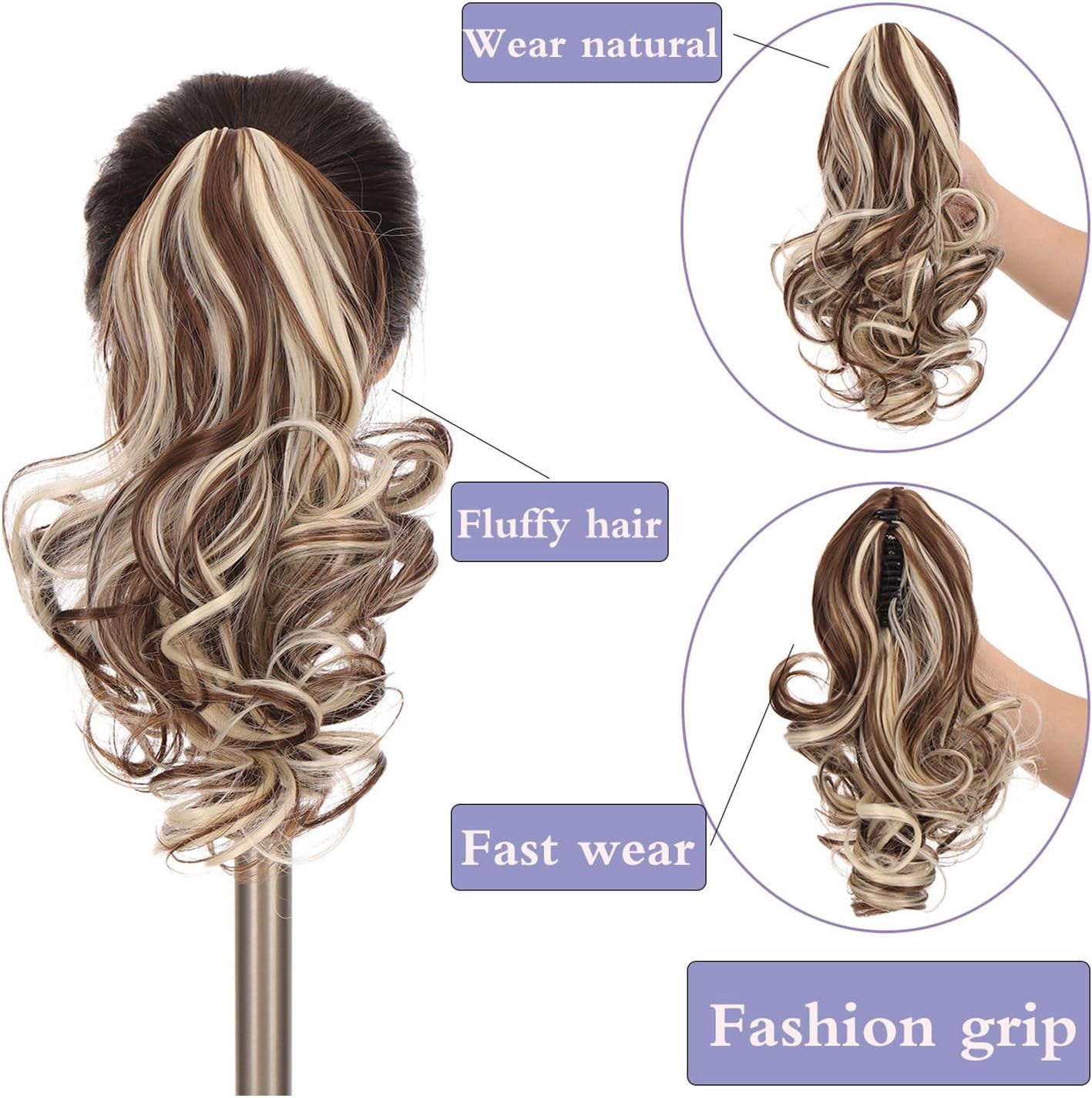 Aorsher Claw Clip in Ponytail Extension, 12 Inch Short Ponytail Hair Exntesions Curly Pony Tails Thick Hairpiece for Women Daily Use