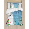 thumbnail image 3 of Christmas Decorations Queen Size Duvet Cover Set, Jolly Snowman under Full Moon Waving to Santa Reindeer Sleigh Kids, Decorative 3 Piece Bedding Set with 2 Pillow Shams, White Blue, by Ambesonne, 3 of 3