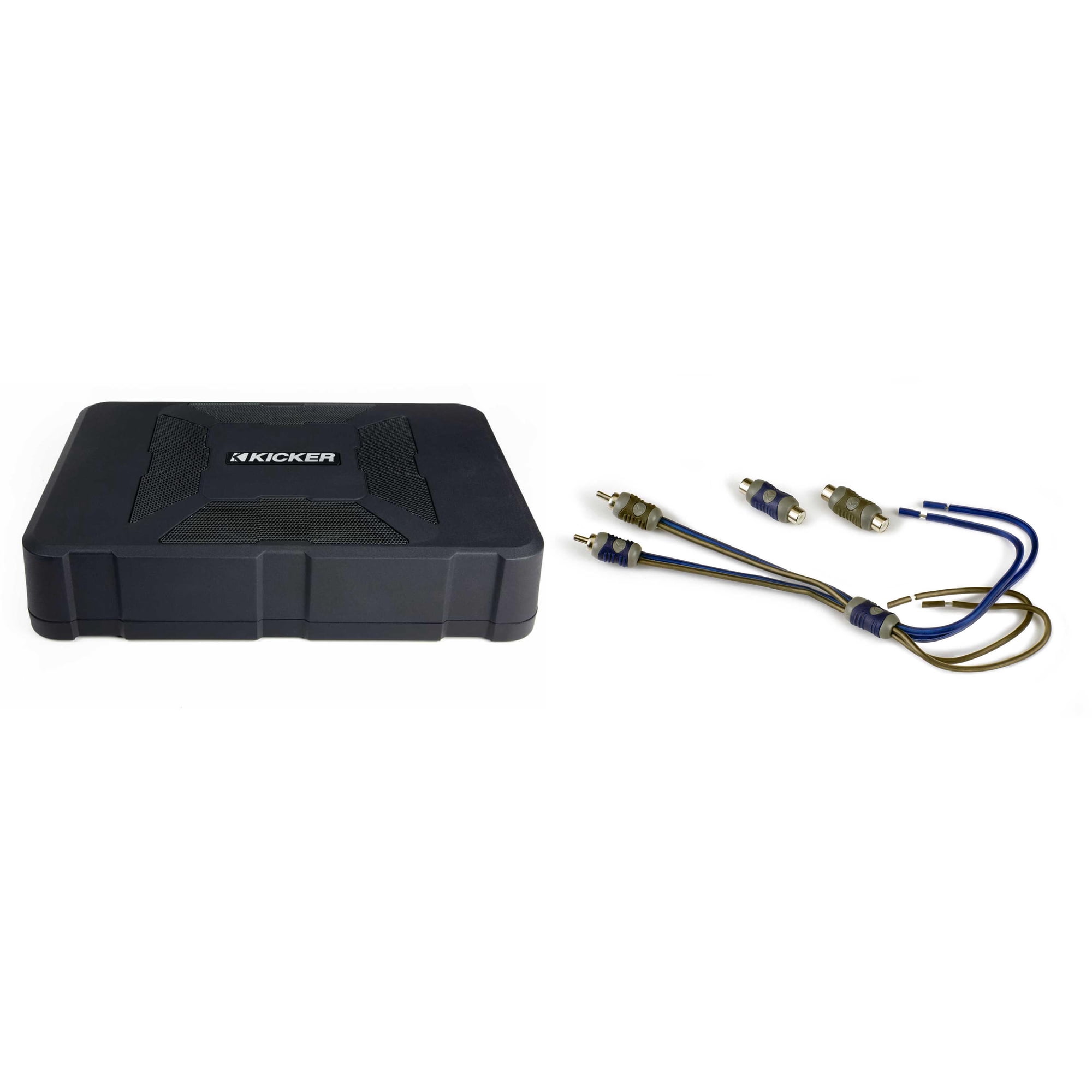 Kicker 51HS8 Hideaway Compact Powered Subwoofer, 8-Inch & 46KISL K-Series Interconnect, Speaker Wire To RCA Adapte
