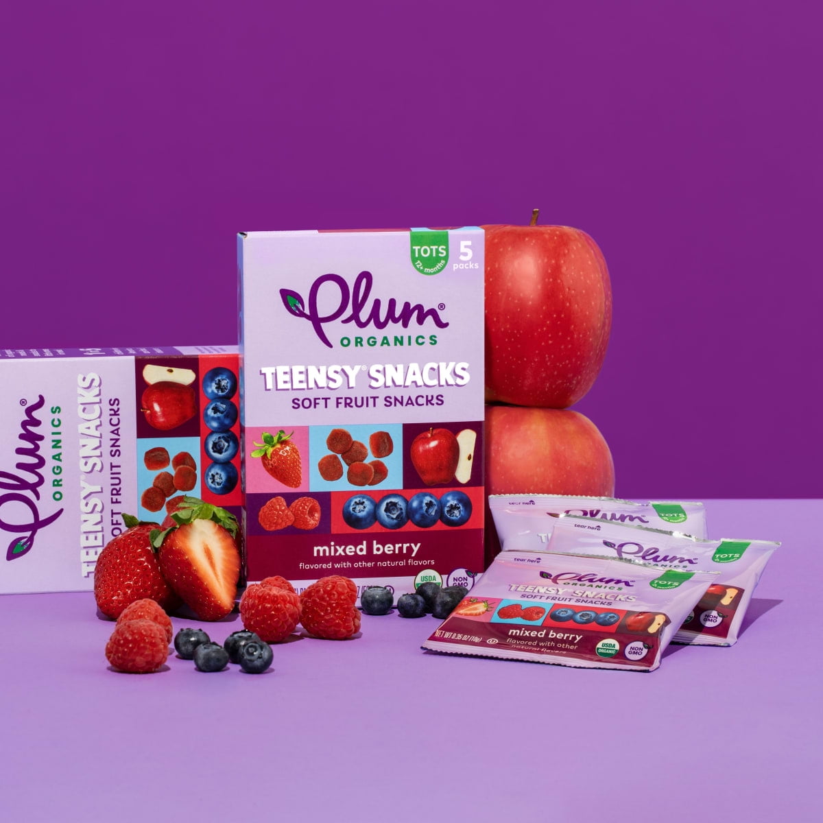 Plum Organics Teensy Snacks Soft Fruit Snacks, Mixed Berry, 0.35 oz Bags, 5 Count, 8 Pack