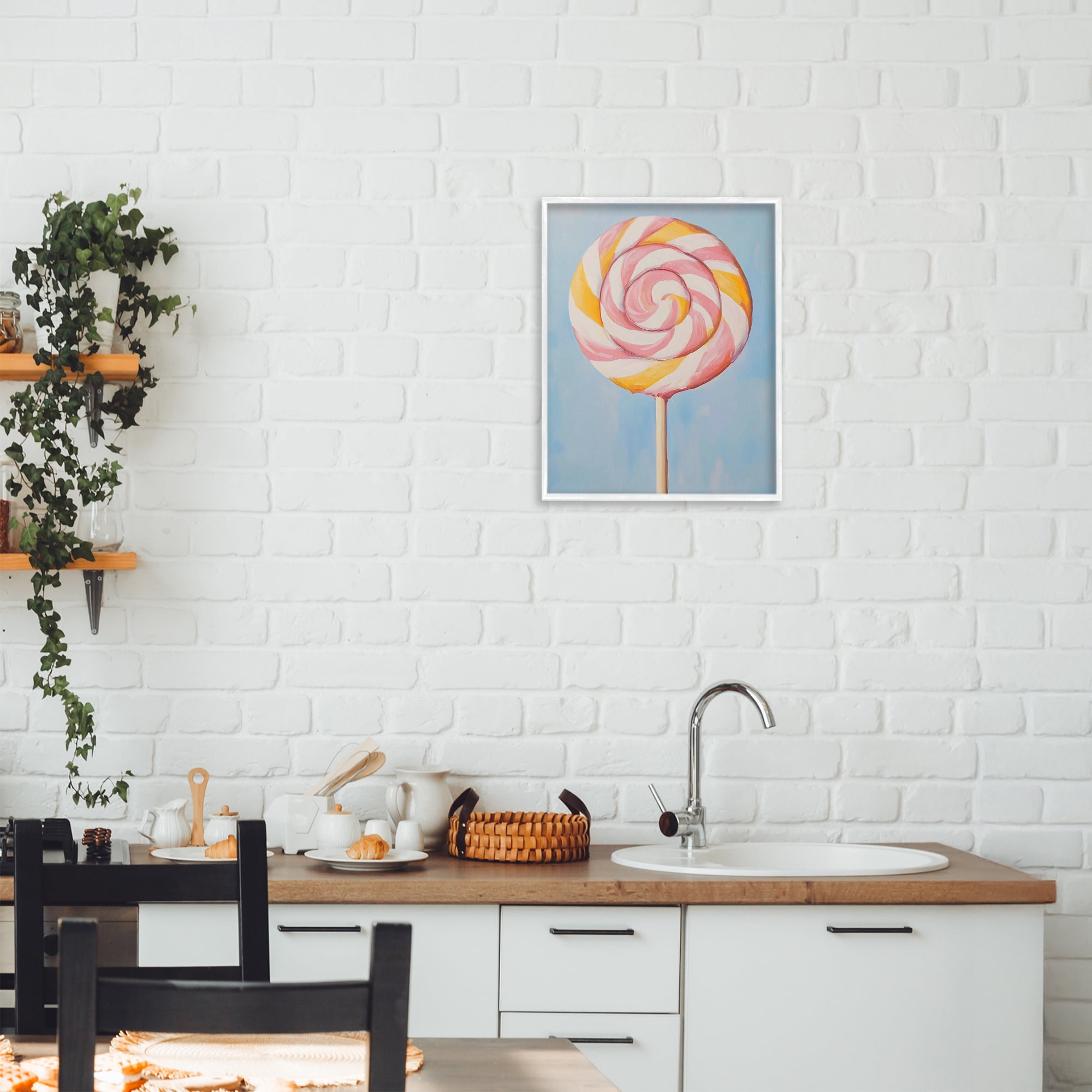 Stupell Industries Lollipop with Pink & Orange Swirl White Framed Giclee Art, design by The Prints Vibe
