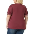 thumbnail image 3 of Agnes Orinda Plus Size Tops for Women Puff Short Sleeve Tops Crew Neck Pleated Shirts Tunic Blouses 3X Burgundy, 3 of 5