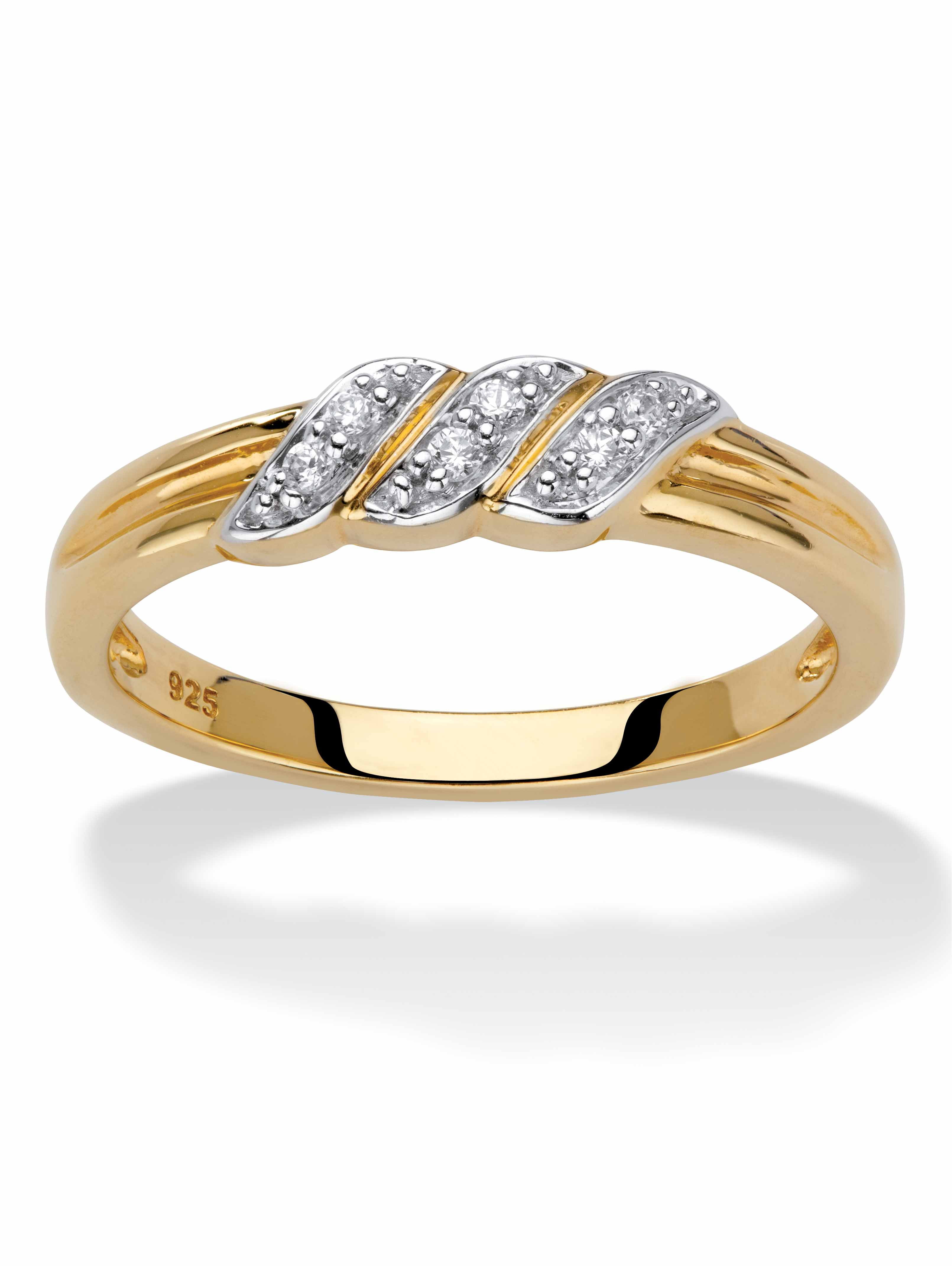Diamond Accent Diagonal Grooved Wedding Ring in 18k Gold-plated ...