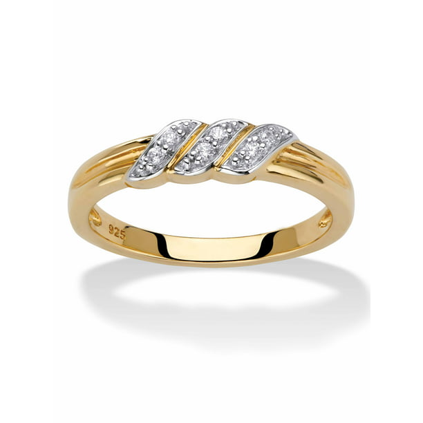 Diamond Accent Diagonal Grooved Wedding Ring in 18k Gold-plated ...