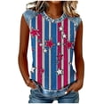 thumbnail image 2 of Women's Faux Denim Trim Tanks Independence Day Stripe Star Waffle Knit Tops Daily Round Neck Casual Blouses, 2 of 8