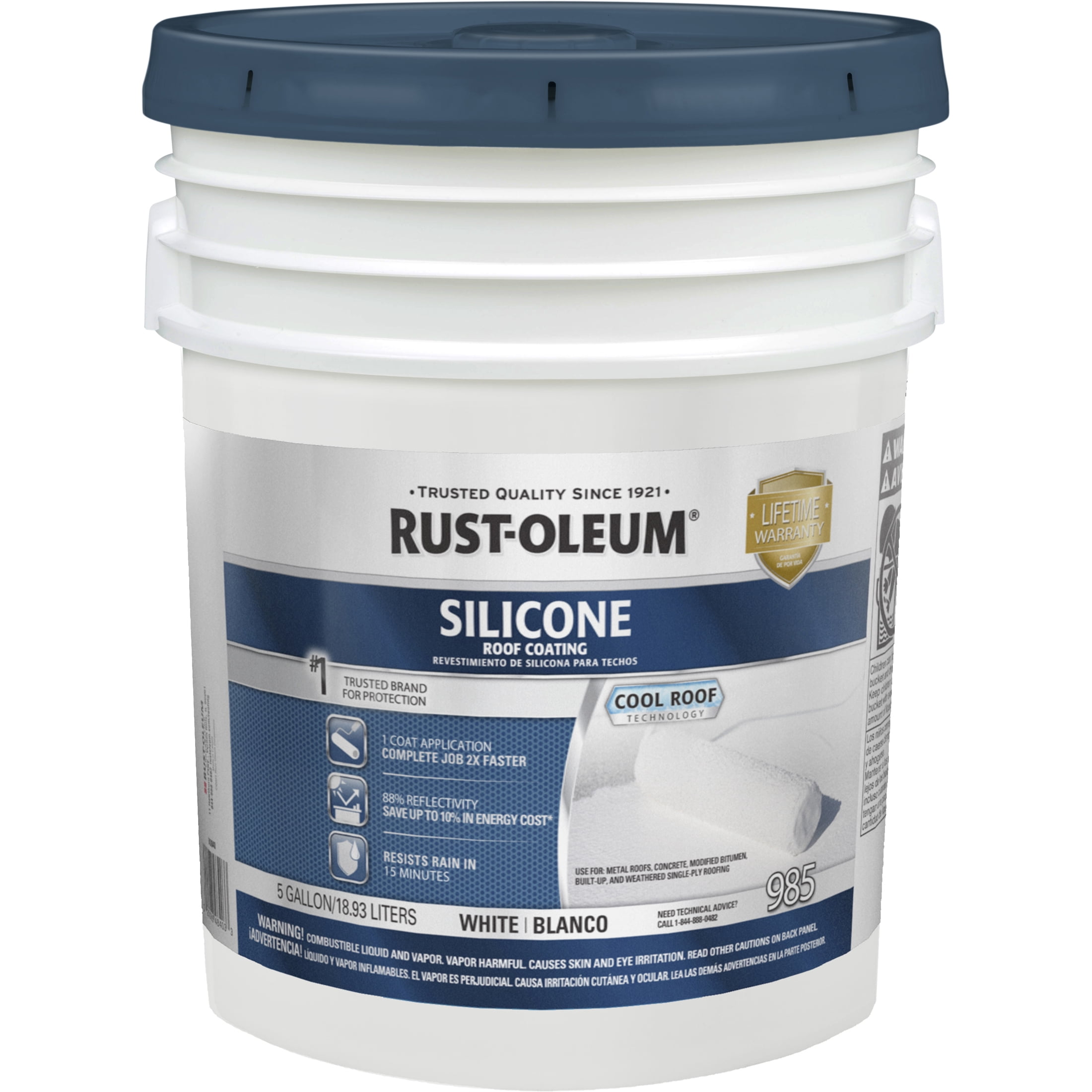 White, Rust-Oleum 985 Silicone Roof Coating - 363840, 5 Gallon- 1 Pack
