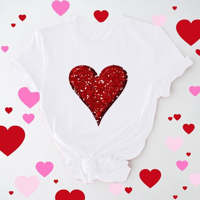 Cadeau de Saint-Valentin pour Femmes, T-shirt Décontracté à Manches Courtes et Col Rond avec Imprimé Arbre de Noël