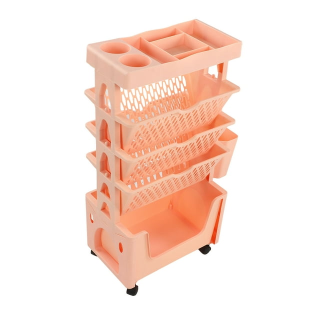 Movable Book Rack Large Capacity 5 Layer Thickened Rollers Multifunctional Bookshelf For Bedroom Living Room
