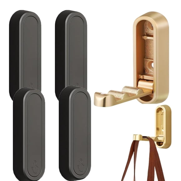 Ganchos de pared plegables Growalleter de metal dorado/negro (paquete de 4)