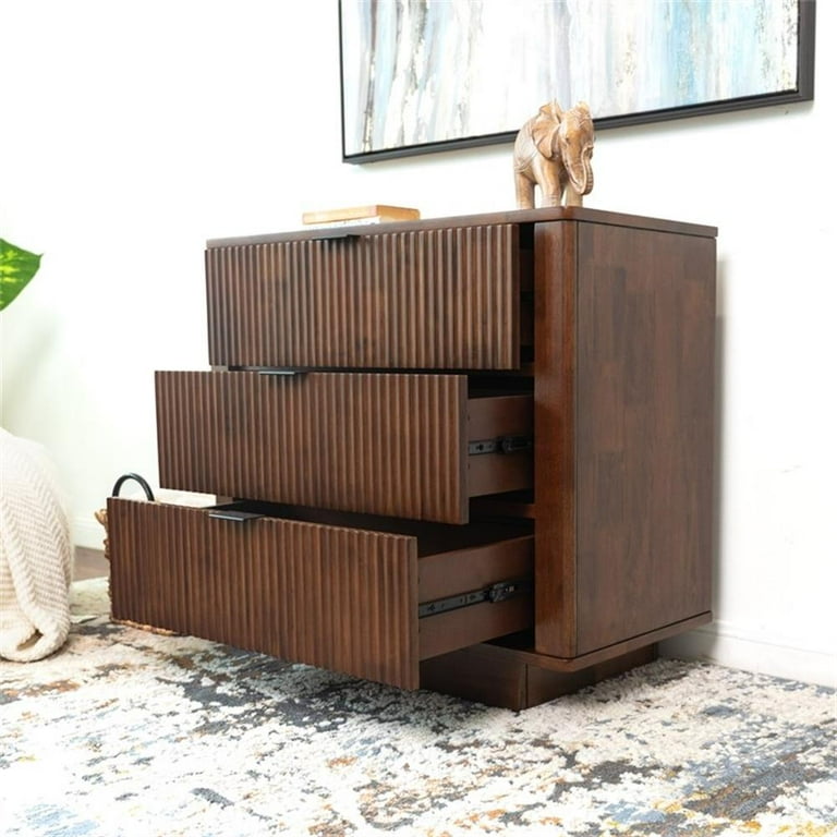 Carla Mid Century Modern Solid Wood Walnut Nightstand with 3 Drawers