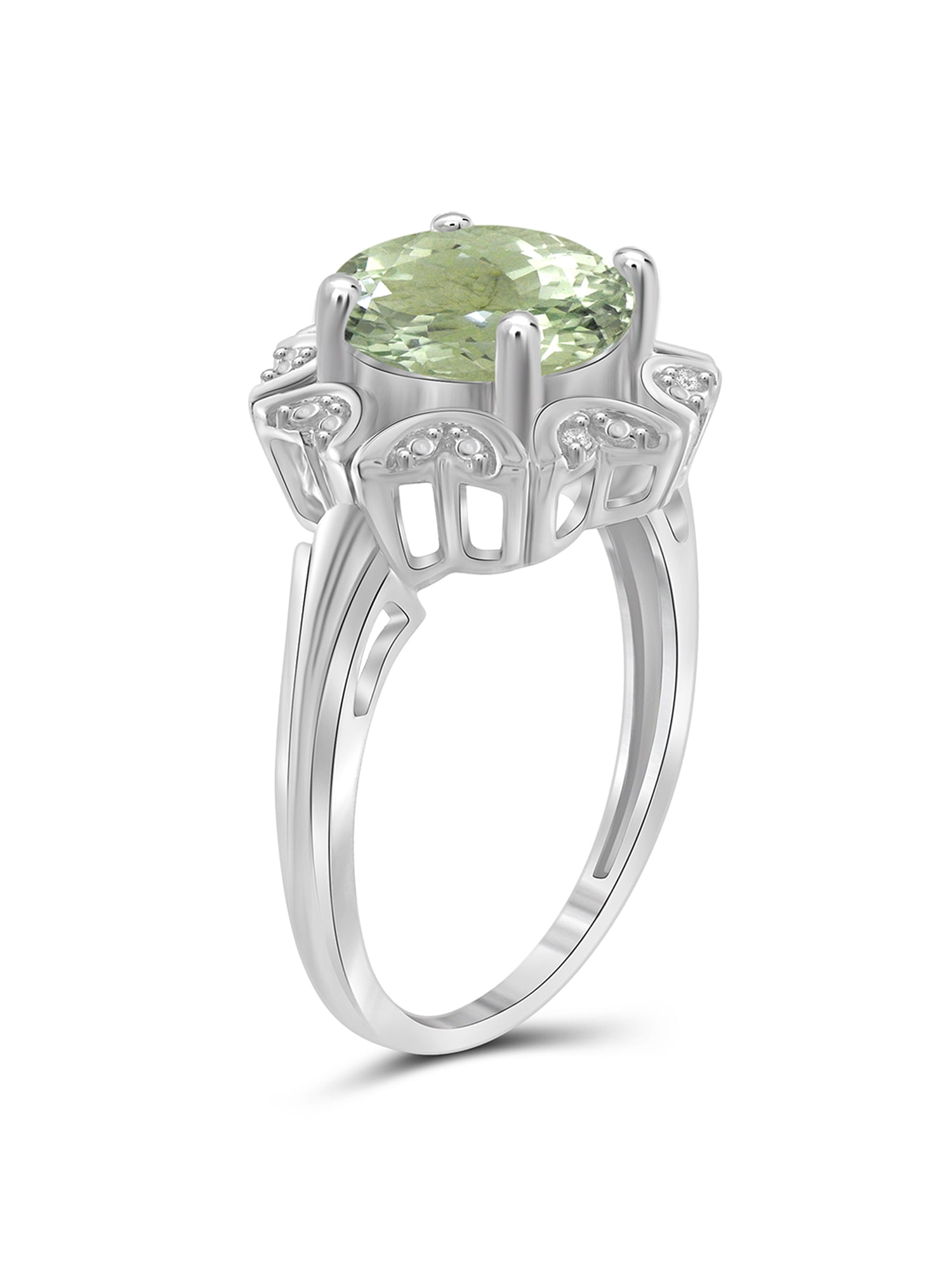 JewelersClub Green Amethyst Ring Birthstone Jewelry – 2.50 Carat Green Amethyst 0.925 Sterling Silver Ring Jewelry with White Diamond Accent – Gemstone Rings with Hypoallergenic 0.925 Sterling Silver