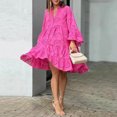 thumbnail image 1 of Robe Décontractée Élégante de Rue pour Femme, Col en V, Manches Sept-Huitièmes, Volants, Robes d'Été Mode, Dentelle Jacquard Ajourée, Robes Courtes, 1 of 7