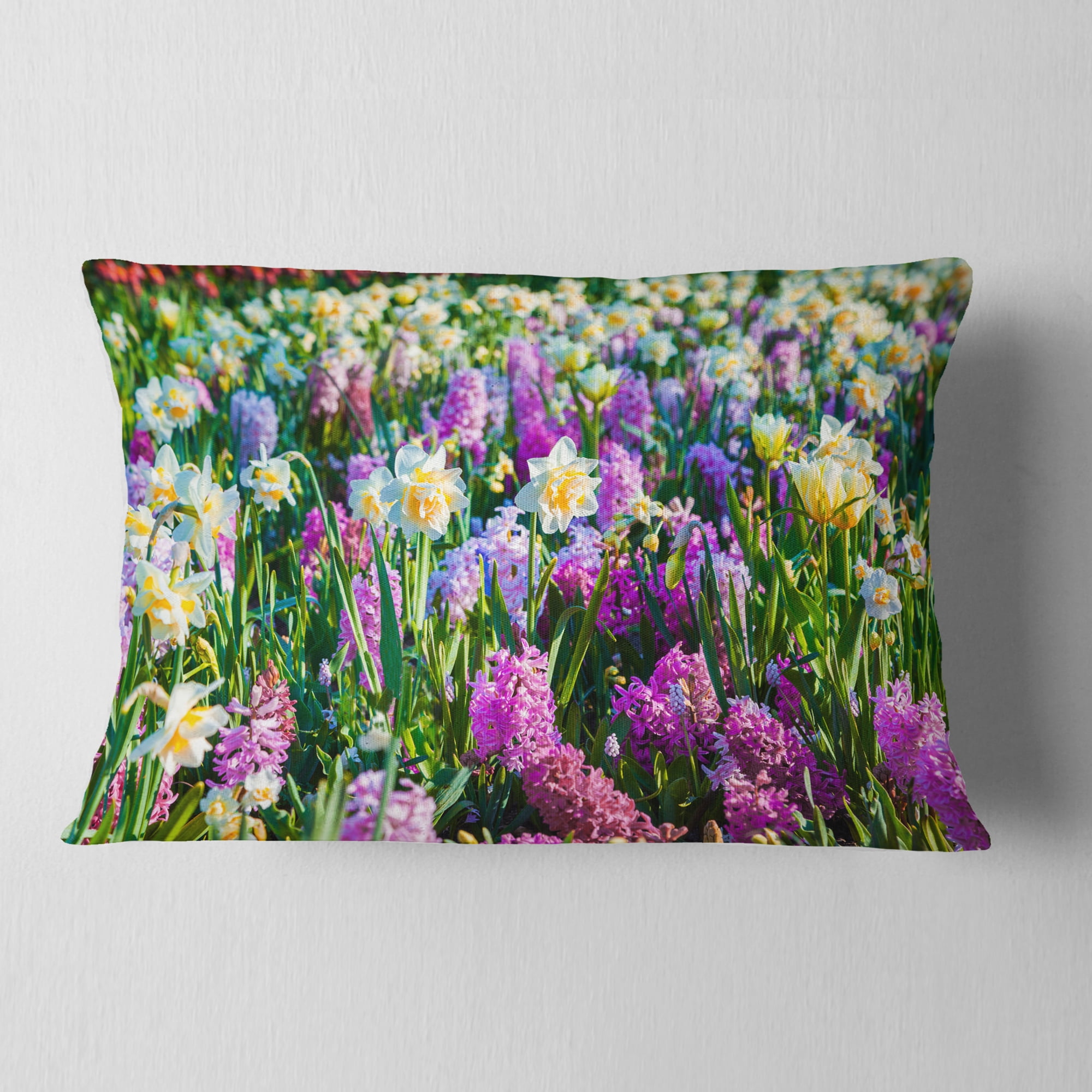 Designart Spring Flowers in Keukenhof Park - Floral Throw Pillow - 12x20
