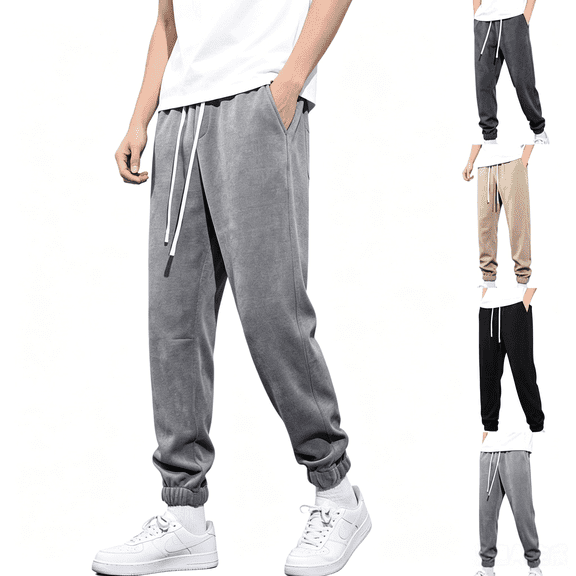 ZORYEVY Plus Size Mens Pants Athletic Running Fall Workout Joggers Trousers for Men with Pockets Elastic Waist Breathable Solid Drawstring Pants