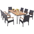 thumbnail image 2 of Costway 9 PCS Patio Rattan Dining Set with Acacia Wood Table, Cushions, 1.9" Umbrella Hole, 2 of 10