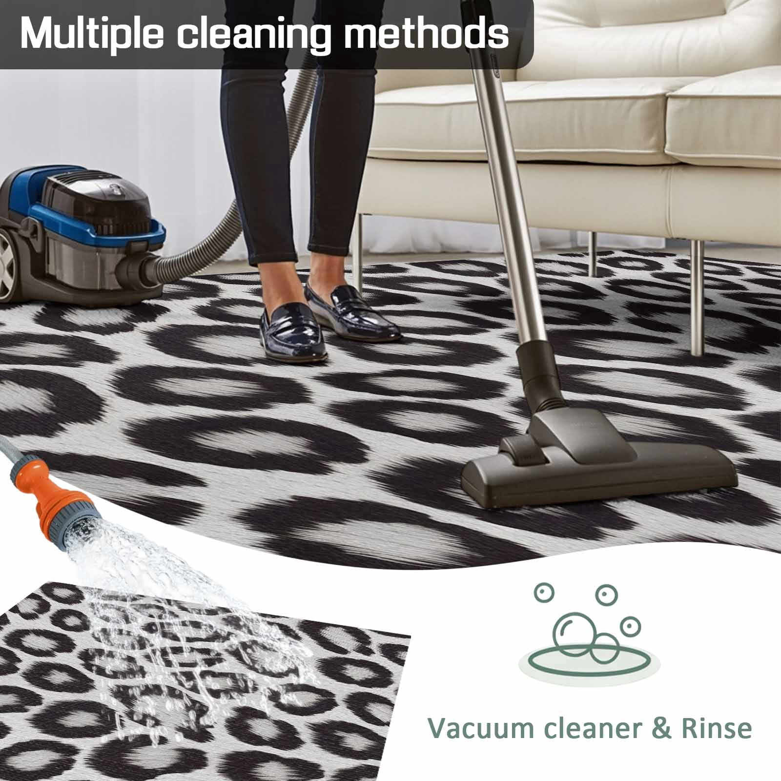 Leopard Printed Outdoor Rug for Patio/Deck/Porch, Non-Slip Large Area Rug 4 x 6 Ft, Farmhouse Vintage Animals Black Grey Indoor Outdoor Rugs Washable Area Rugs, Reversible Camping Rug Carpet Runner