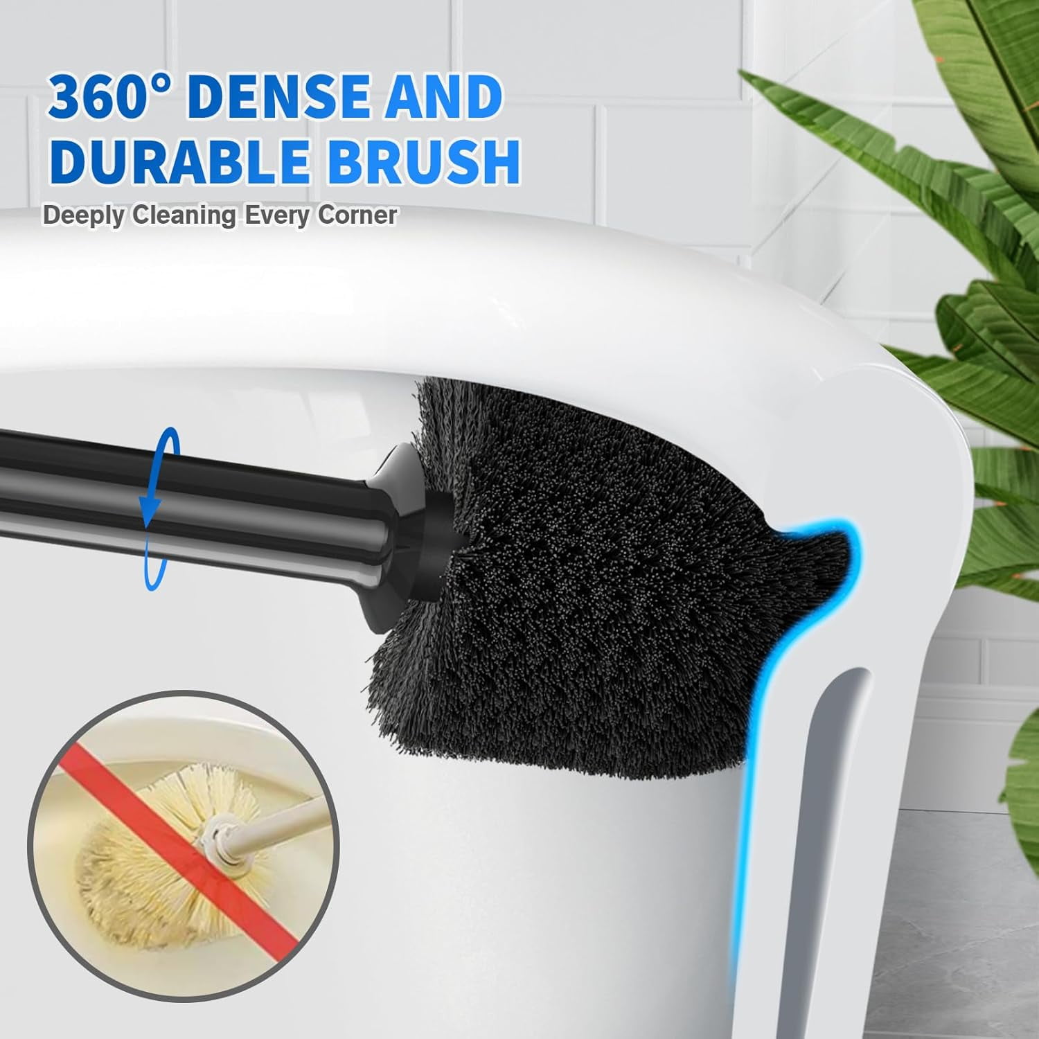 Toilet Plunger and Brush Set with Ventilated Holder, 2-in-1 Toilet Brush and Plunger Combo for Bathroom Cleaning (Black)