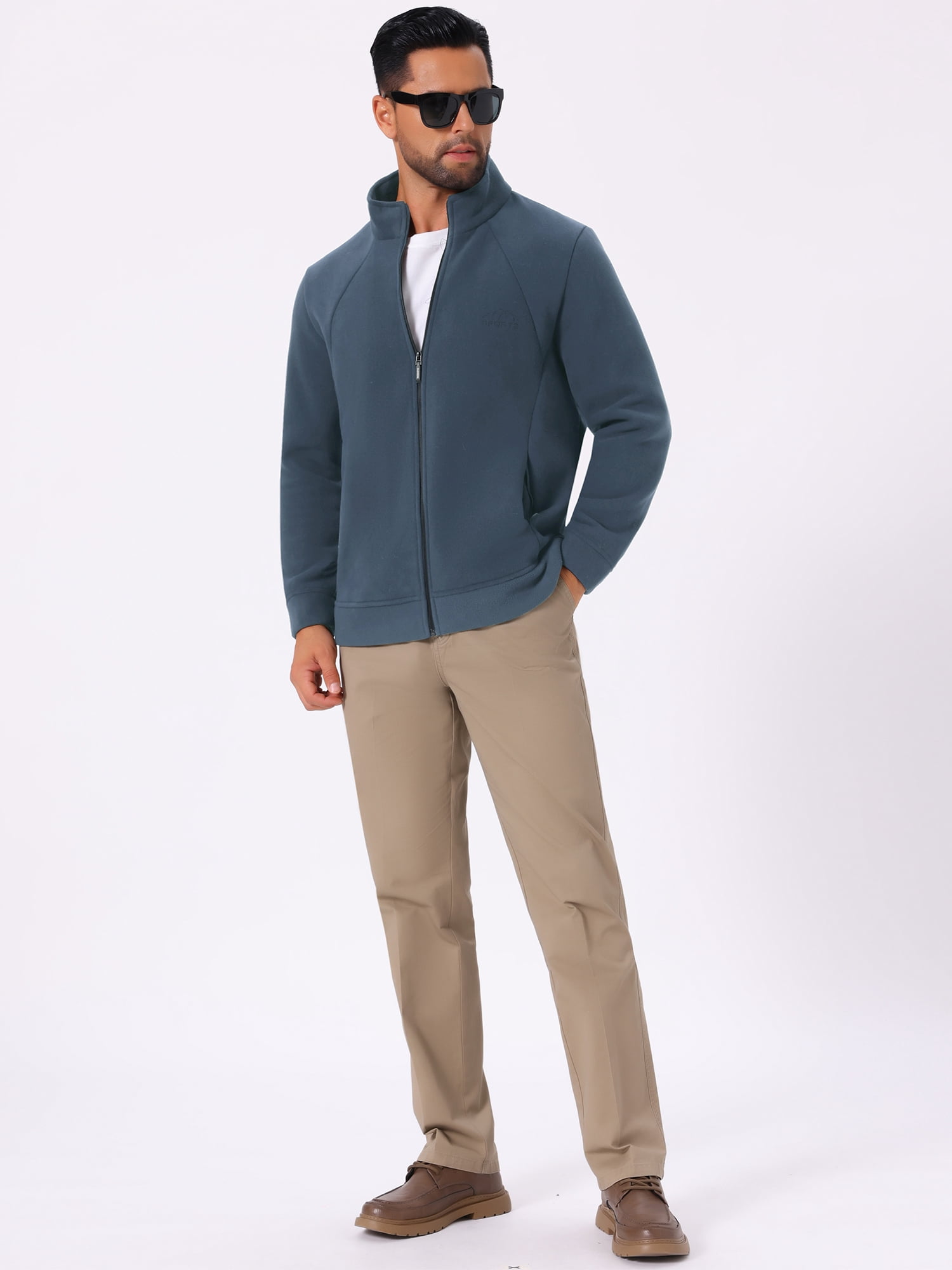 DARING DIVA Men's Winter Solid Stand Collar Zipper Soft Fleece Jacket L Gray