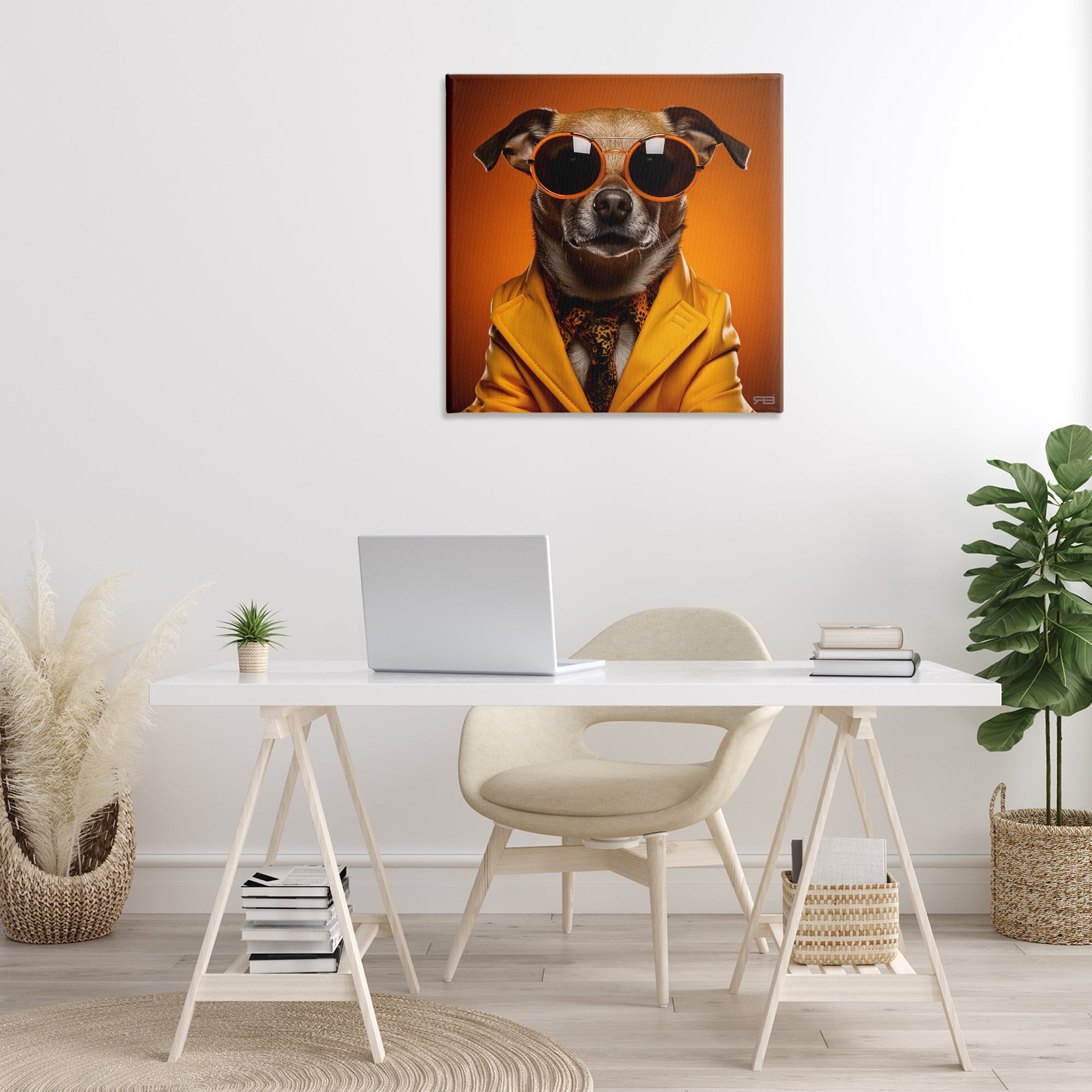 Stupell Industries Trendy Dog Yellow Suit Animals & Insects Painting Gallery Wrapped Canvas Art Print Wall Art, 30 x 30