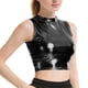 thumbnail image 2 of Pantalones de Cuero de Cintura Alta para las Mujeres con Textura Patente Brillante, Top de Club Nocturno de las Mujeres, Tops sin Mangas de Cuello Alto para las Mujeres en Estilo Metálico, 2 of 8
