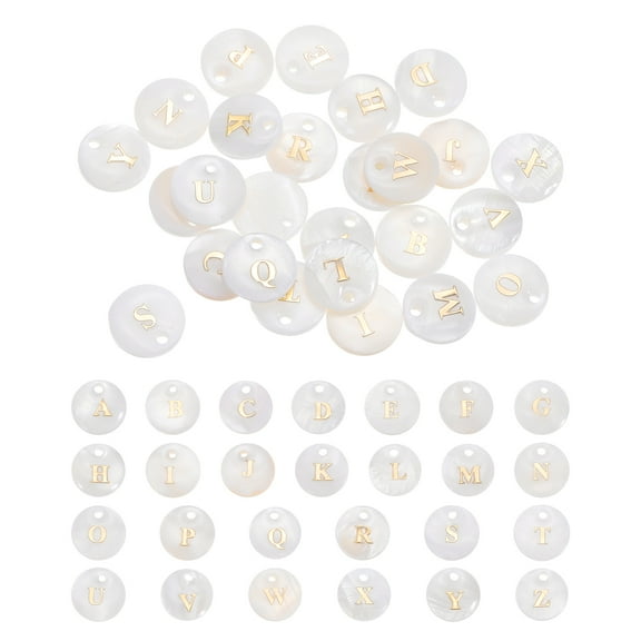 Alphabet Letter Charm A-Z 11mm Natural Freshwater Shell Initial Charm for Jewelry Making, Bracelet, Craft, 26 Pcs