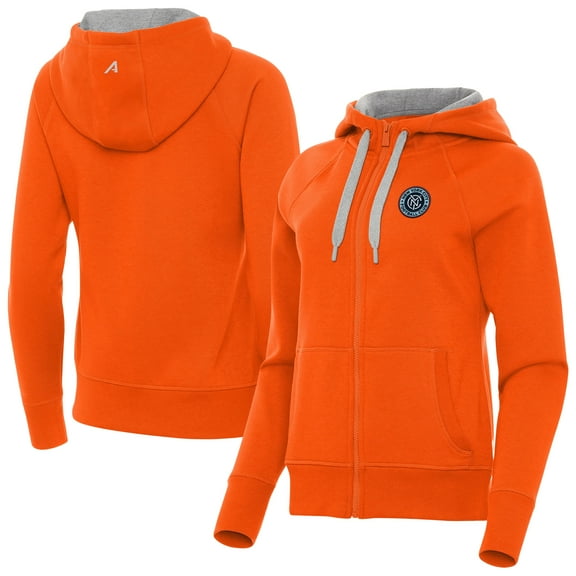 Women's-Antigua  Orange New York City FC Victory Fleece Raglan Full-Zip Hoodie