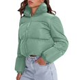 thumbnail image 2 of Siilsaa Women's Casual Cropped Quilted Zip Up Stand Collar Long Sleeve Puffer Jackets Short Puffy Coat Outerwear Green,L, 2 of 4