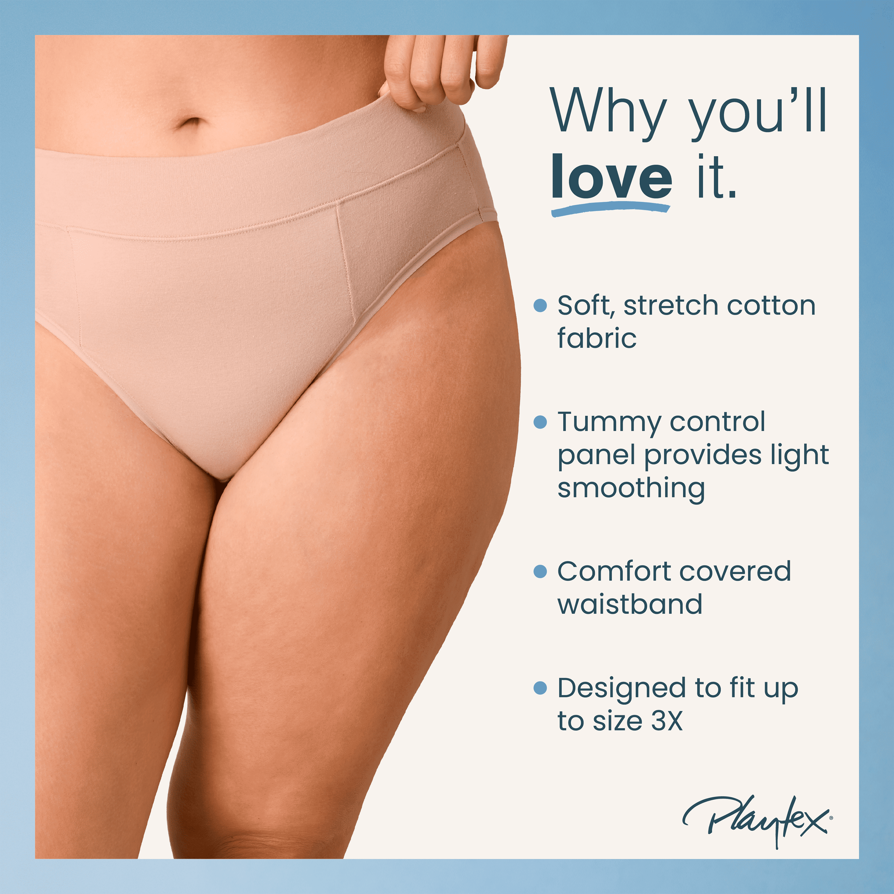 Playtex Women's Cotton Stretch Light Smoothing Underwear High-Leg Brief, 3-Pack