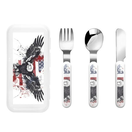 

Matuu American Flag Eagle Art for Stainless Steel Kids Cutlery and Toddler Flatware Kids Utensil Set includes Knives Forks Spoons Ideal for Home and Preschools