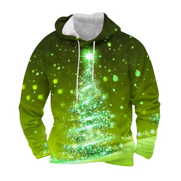 Sudadera con capucha para hombre, informal, con cordón, estampado navideño, deportiva, blusa de poliéster