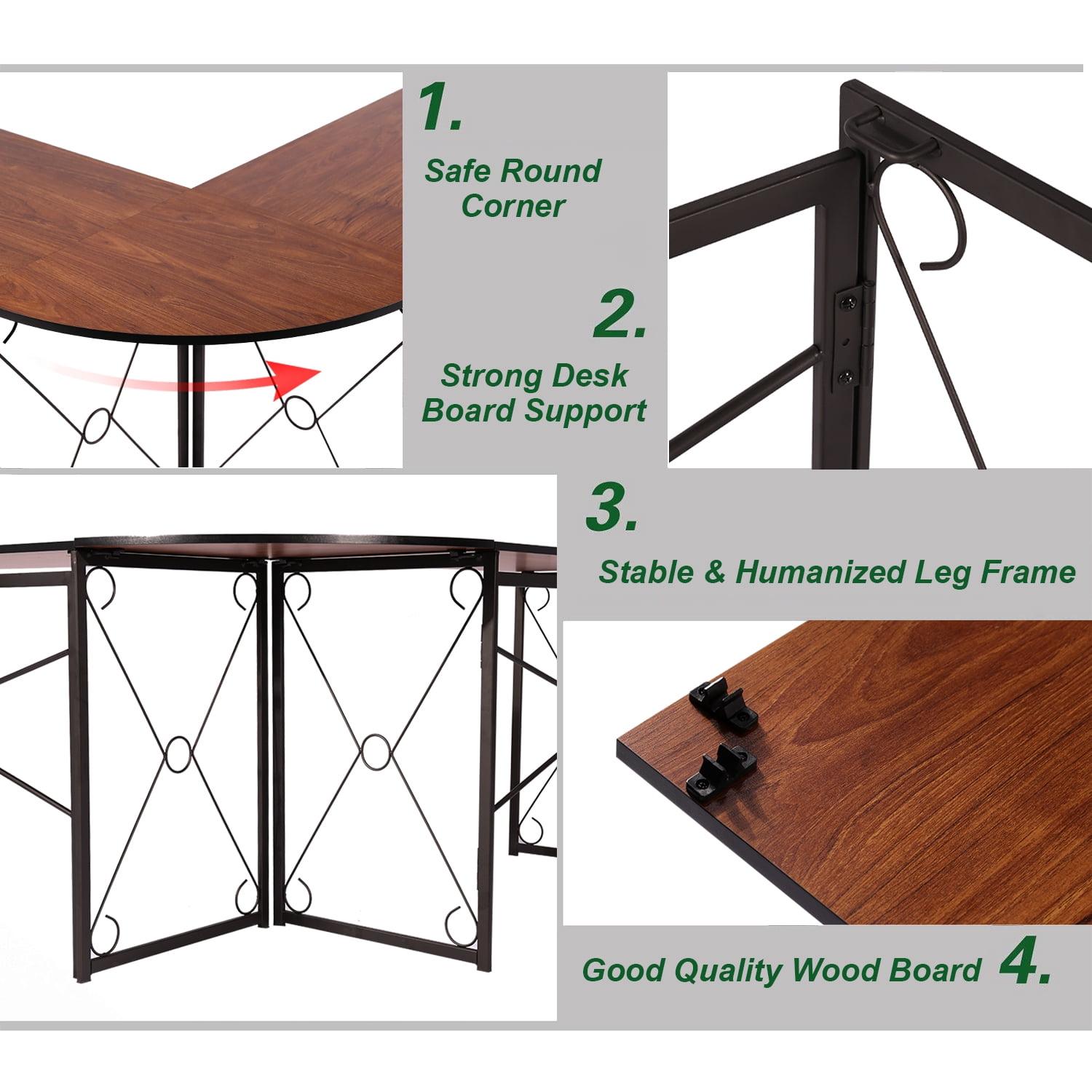 VECELO L Shaped Computer Desk, Corner Computer Desk, Sturdy Home Office Folding Office Table for Small Space, Writing Desk, Gaming Desk Workstation, Brown