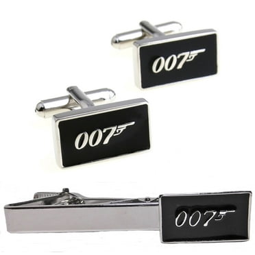 James Bond 007 Silvertone/Black Enamel Cufflinks & Tie Clip Set