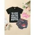 thumbnail image 2 of Coduop Newborn Baby Girls Summer Outfit Set Short Sleeve T-shirt and Floral Bull Head Shorts Set, 2 of 9
