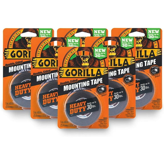 Gorilla Double-Sided Heavy Duty Mounting Tape 6055001-6 - Strong Adhesive - 6 Count, Black