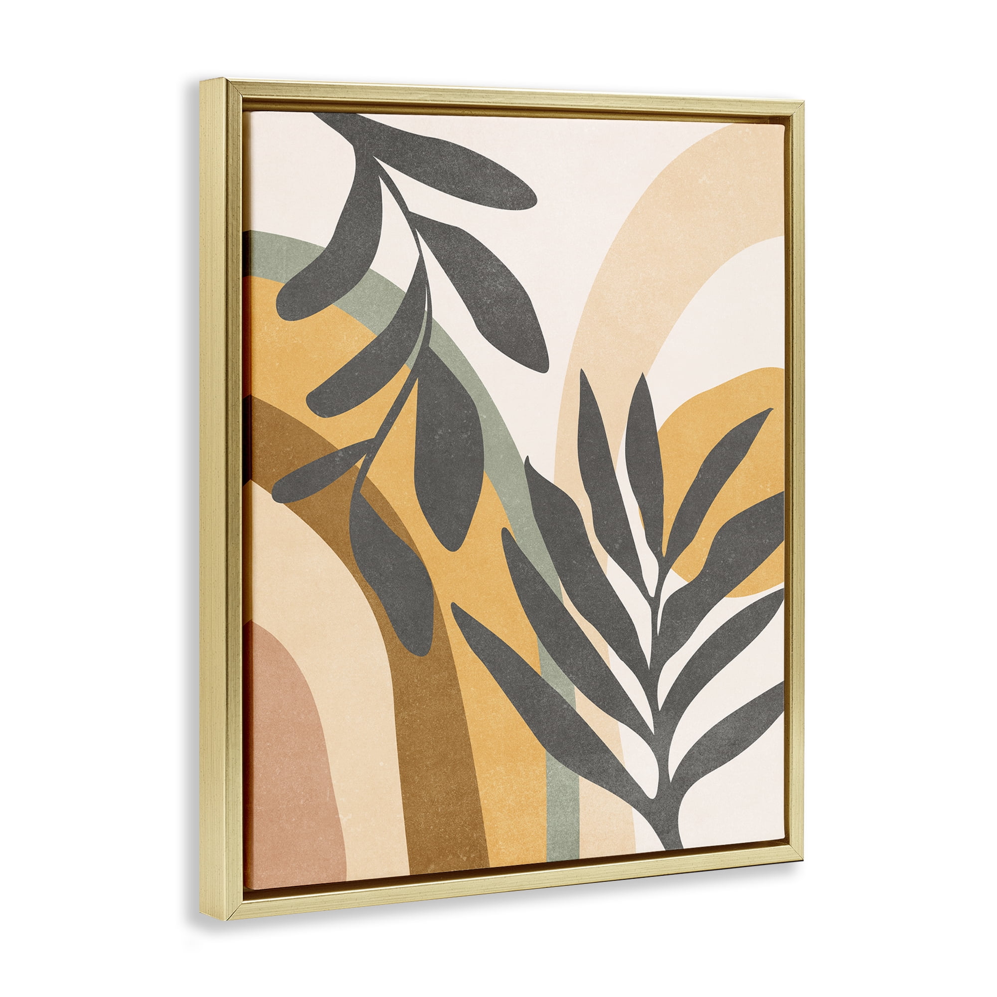 Stupell Industries Retro Sage Boho Plants Landscape & Nature Painting Gold Floater Framed Canvas Art Print Wall Art, 17 x 21
