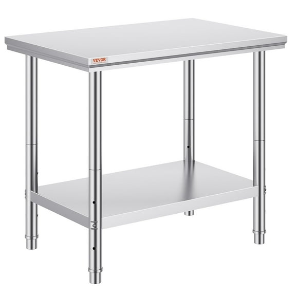 35x24 Inch Stainless Steel Prep Table – Heavy Duty 700lb Capacity Workstation, 3 Adjustable Height Levels – Commercial Worktable for Kitchen, Restaurant, Garage & Backyard (Easy Clean)