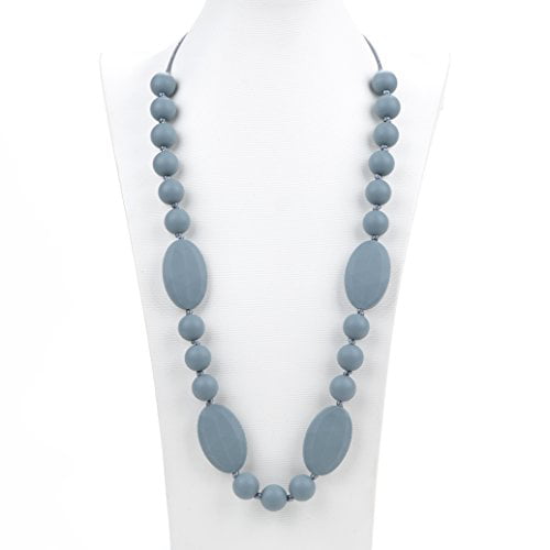 Pale blue and Grey Silicone teething nursing necklace for a mum to wear