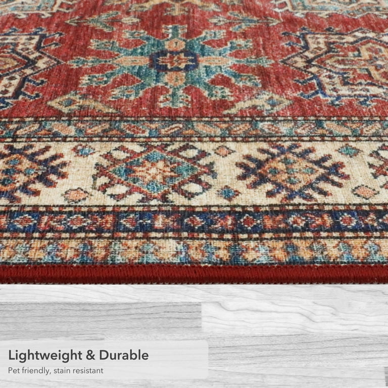 Washable Skid-Resistant Runner Rug Geometric Red 24