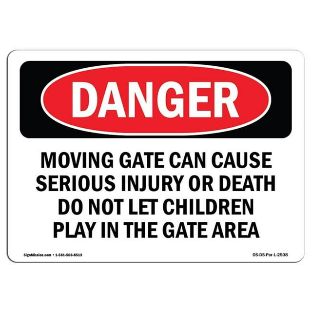 SignMission OS-DS-A-1824-L-2508 18 x 24 in. OSHA Danger Sign - Moving Gate Can Cause Serious Injury or Death