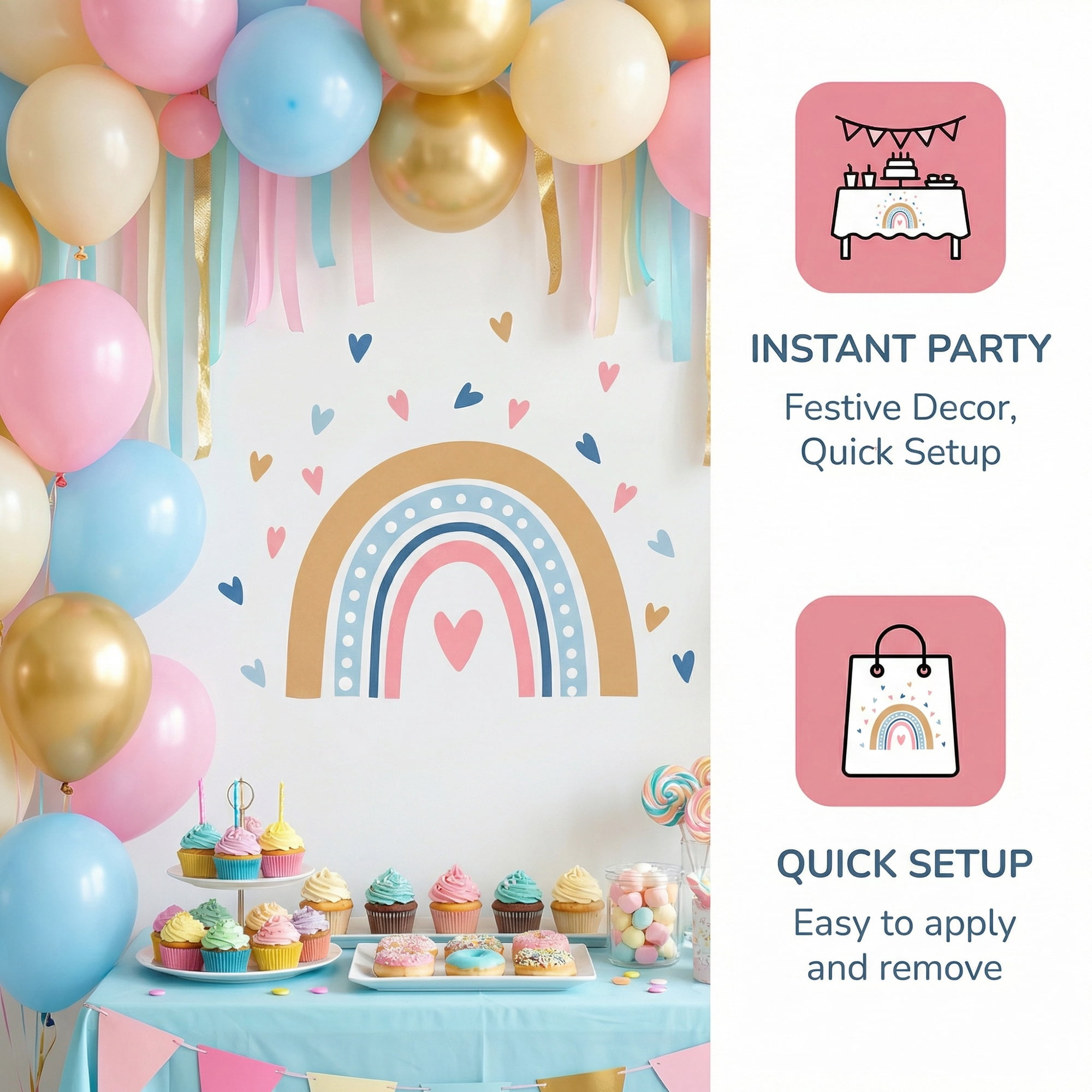 Unique Bargains 4 Sets Peel and Stick Wall Stickers Rainbow Hearts Dots 23.6" x 15.7"