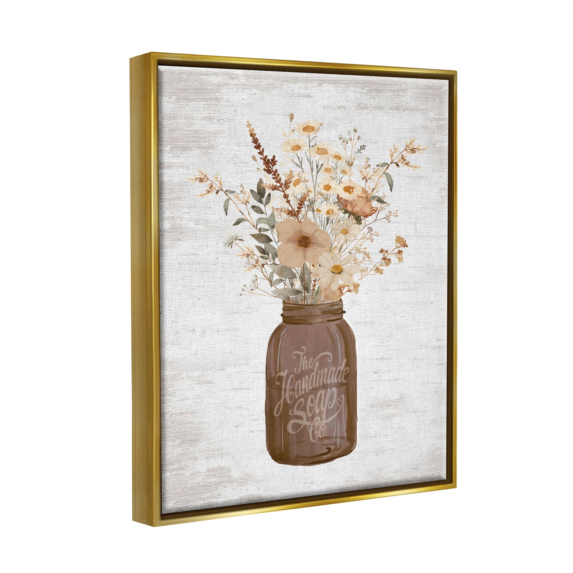 Stupell Industries Autumnal Flower Arrangement Holiday Painting Gold Floater Framed Canvas Art Print Wall Art, 25 x 31