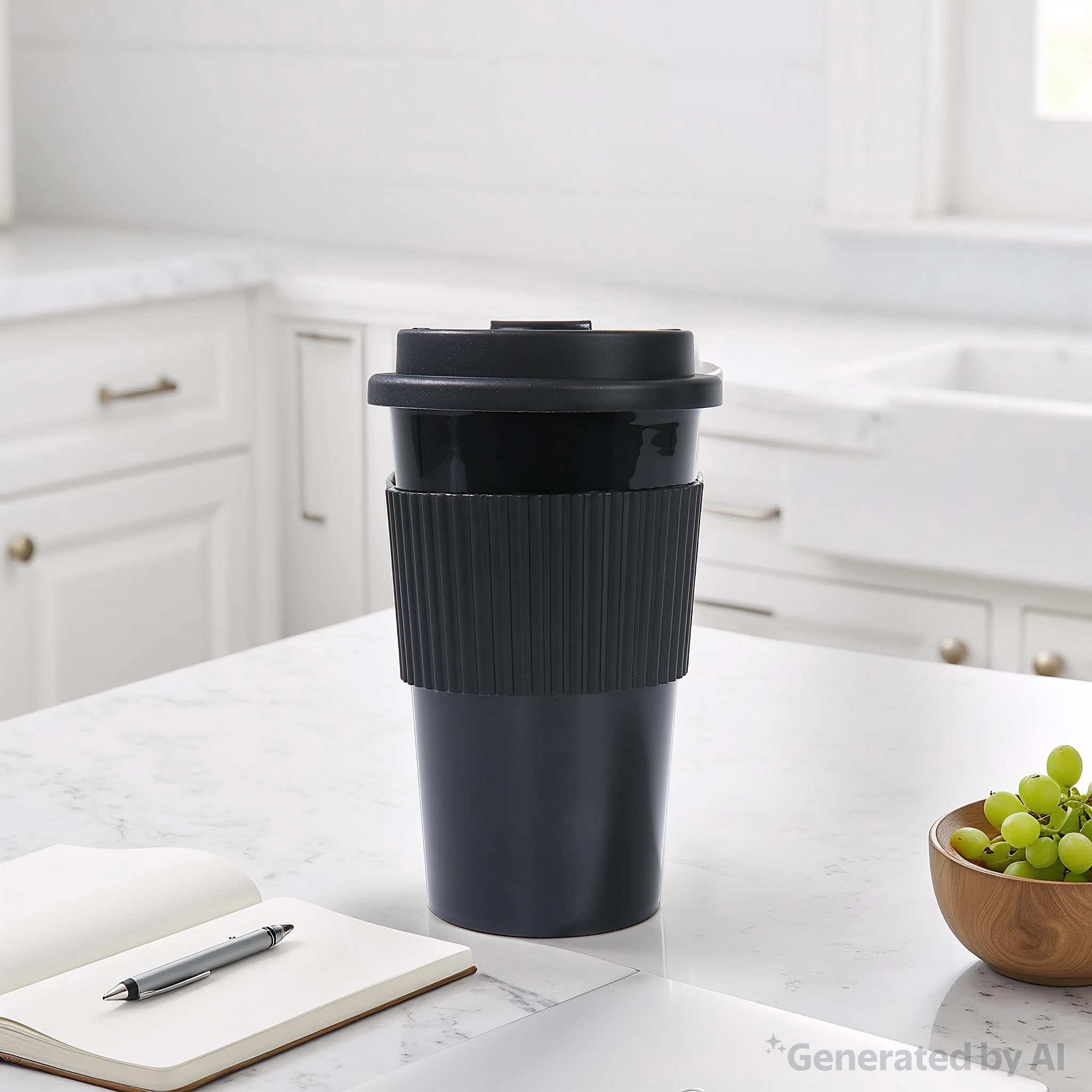 Mainstays 18oz Plastic To Go Coffee Tumbler, Black Perfect for Your On-The-Go Beverages