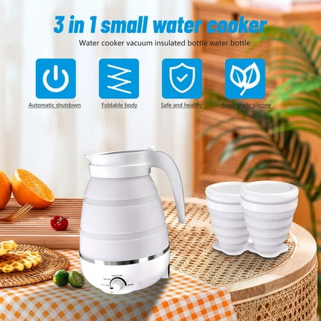 

Small Foldable Electric Kettle 600ML Collapsible Silicone Kettle with Boil Dry Protection Portable Camping Kettle with 2 Cups