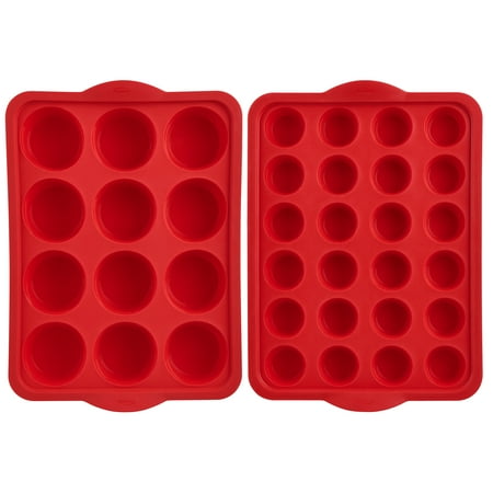 Trudeau Silicone Muffin Pans  Red  Set of 2 - 12 Ct Muffin & 24 Ct Mini Muffin