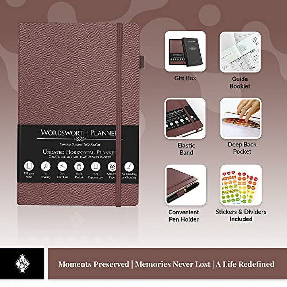 Wordsworth Undated Planner 2021-2022 - Weekly, Monthly, Yearly Planning, Organizer Notebook; Increase Productivity, Time Management - Gratitude Journal; Hit Your Goals - Thick Paper (120GSM)