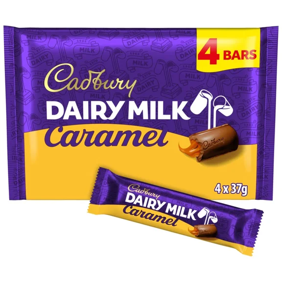 Cadbury Dairy Milk Caramel Chocolate Bar 4 Pack Multipack 148g, Imported from Britain